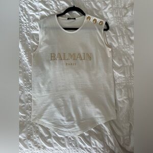 Balmain White Tank with Gold Accents